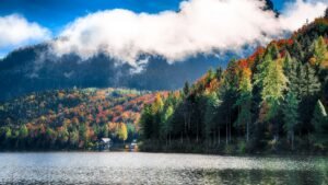 Sunny morning on the lake Altausseer See Alps Austria Europe